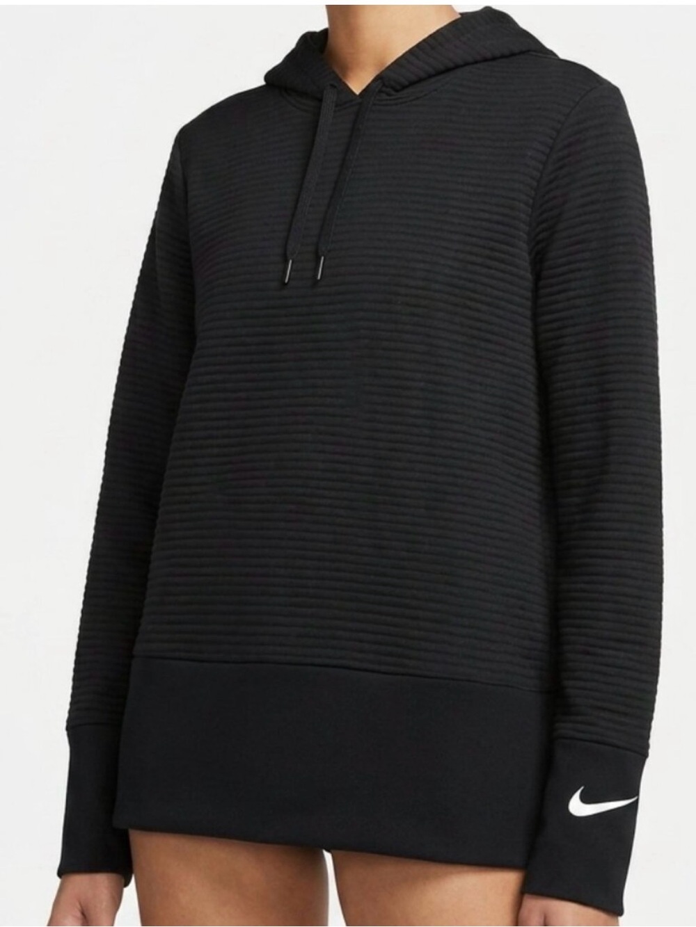 Nike DRI-fit Black Ribbed Hooded Pullover Sweatshirt